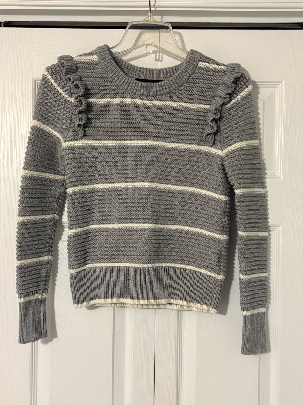 Banana Republic Women's Striped Ruffle Shoulder Knit Sweater - Picture 3 of 5